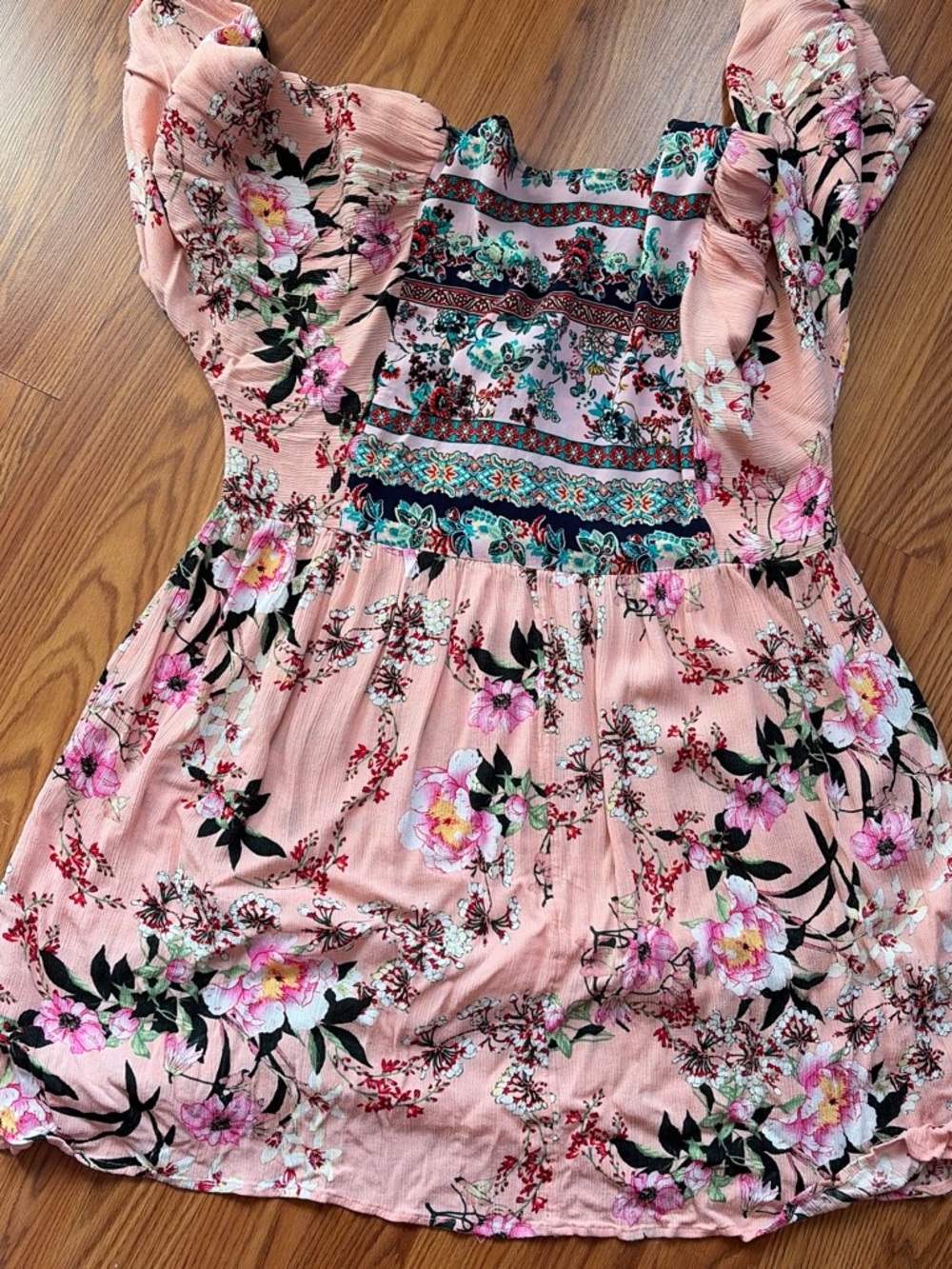 Umgee Pink Floral Mini Dress with Teal Accents